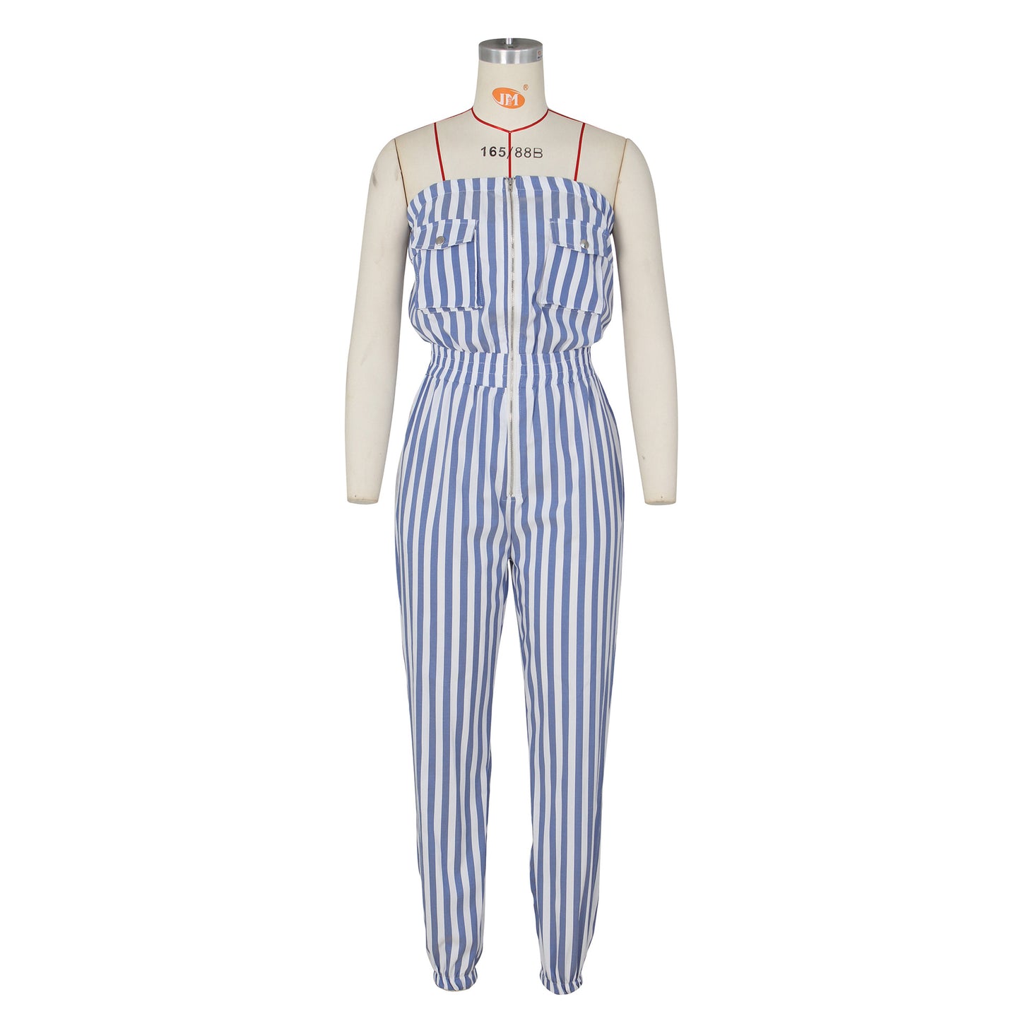 Chic Striped Zipper Jumpsuit