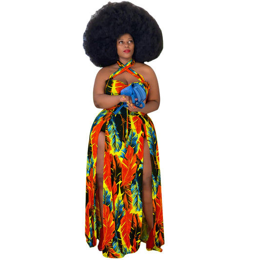 Caribbean Spice Halter Plus Size Dress