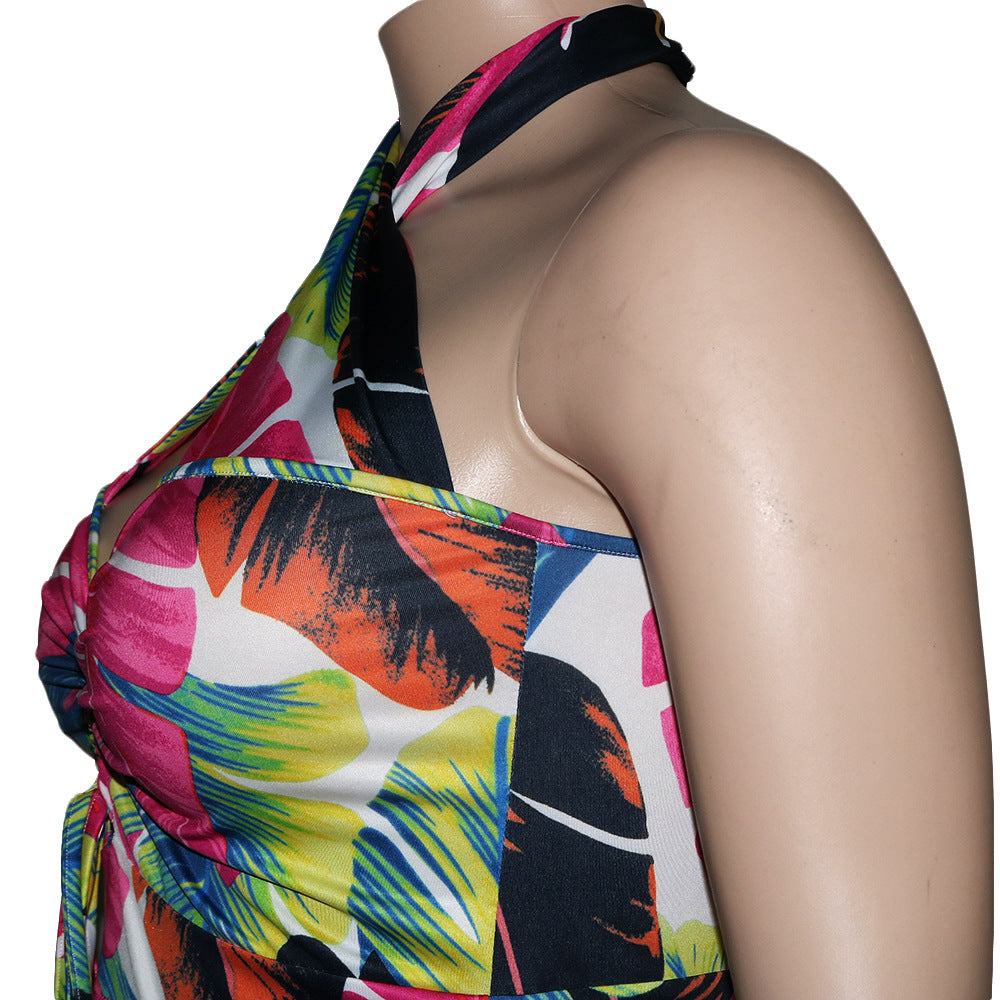 Caribbean Spice Halter Plus Size Dress