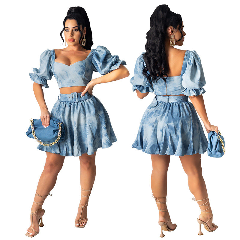 Boujee Denim Chic Skirt Set