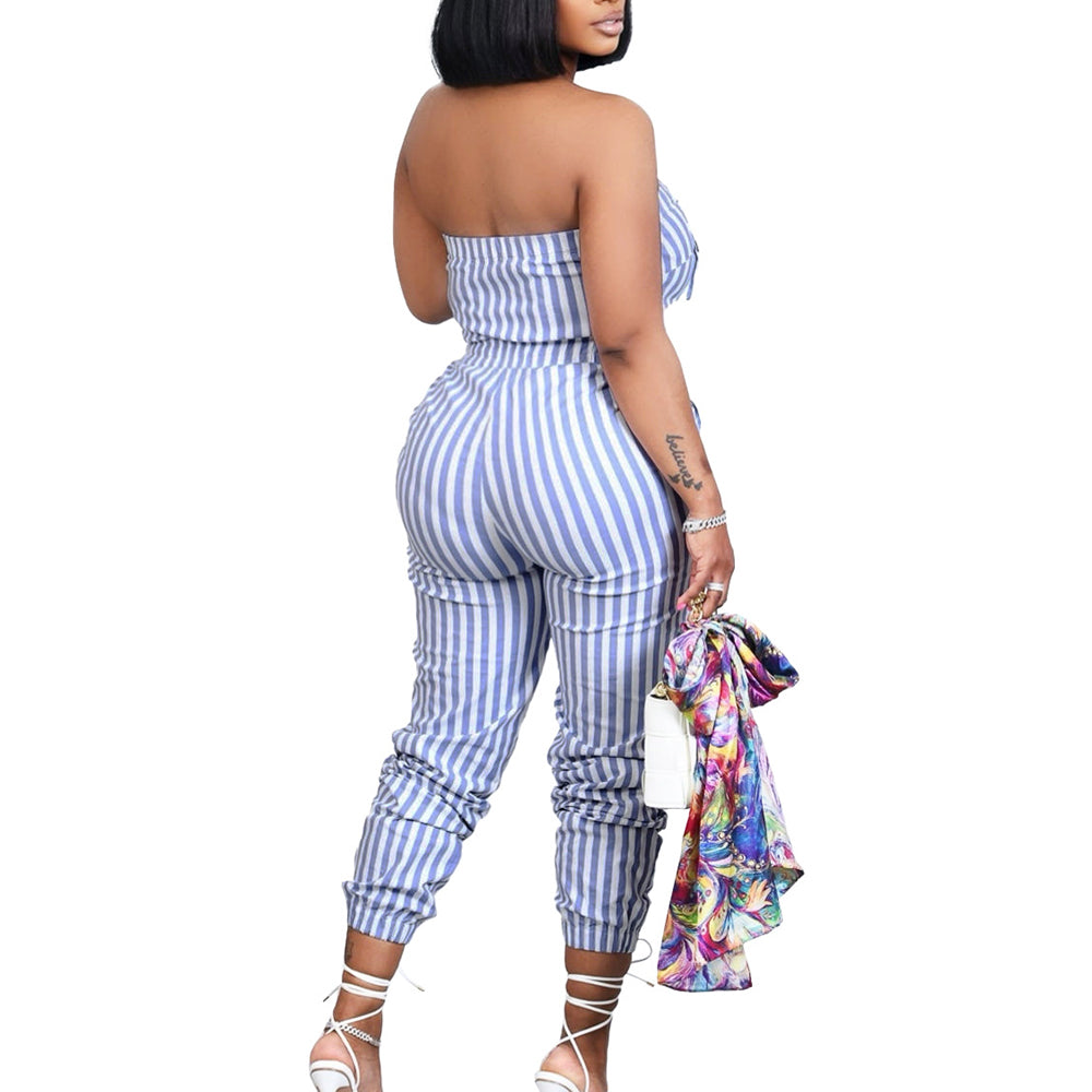 Chic Striped Zipper Jumpsuit