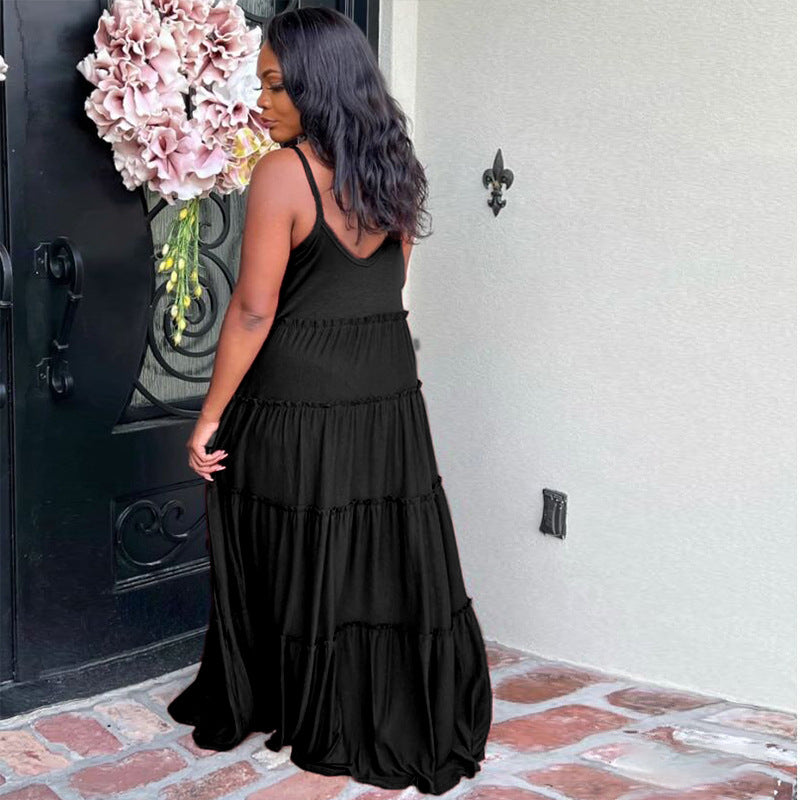 Mini Ruffle Thin Strap Maxi Dress
