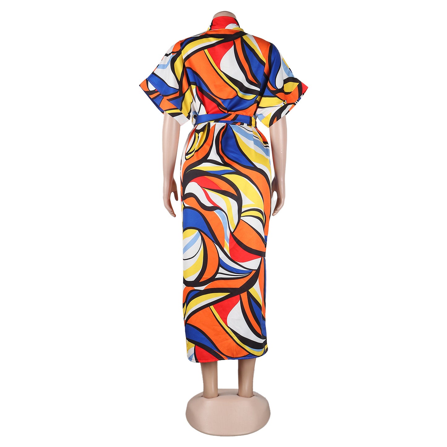 Abstract Ruched Button Up Shirt Dress