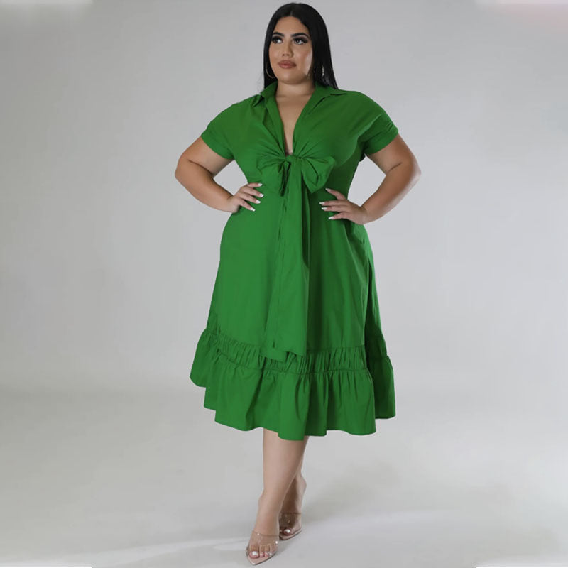 Front Tie Short Sleeved Dress