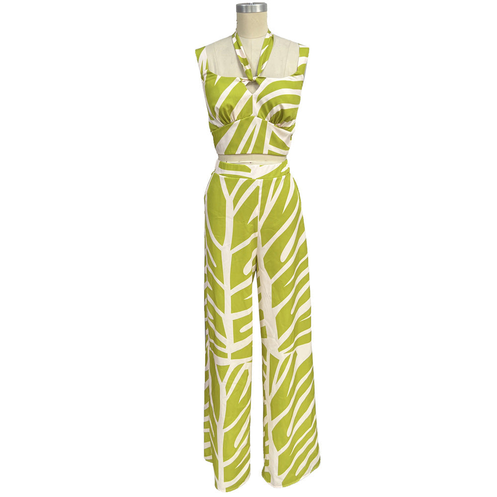 Wide Leg  Leaf Two Piece Set