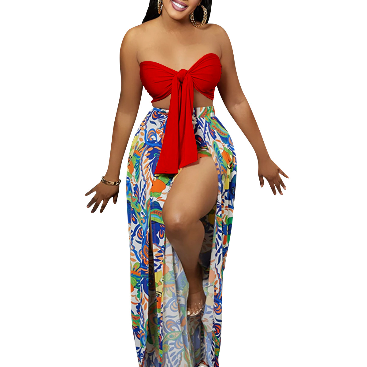 Freedom Wrap Top and Slit Trousers Two Piece Set