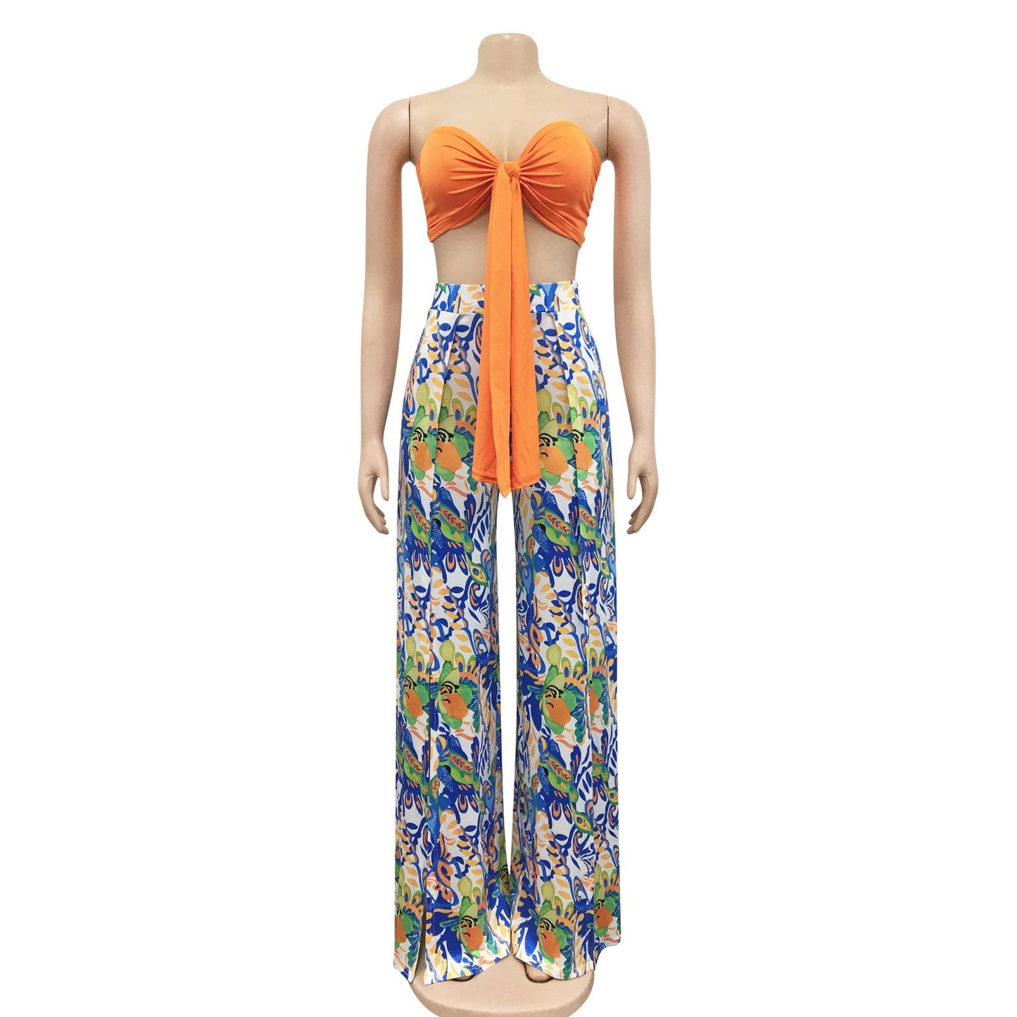 Freedom Wrap Top and Slit Trousers Two Piece Set