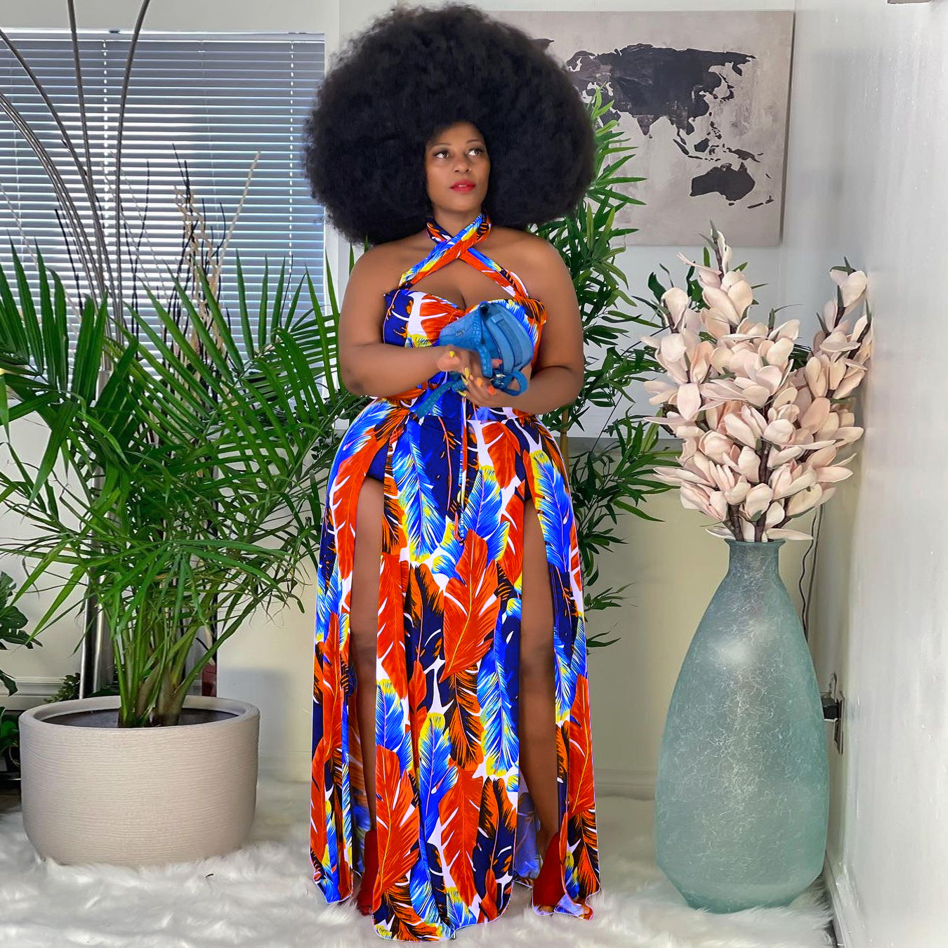 Caribbean Spice Halter Plus Size Dress