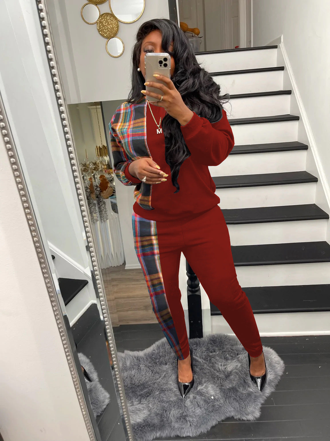 Split Plaid Two Piece Set