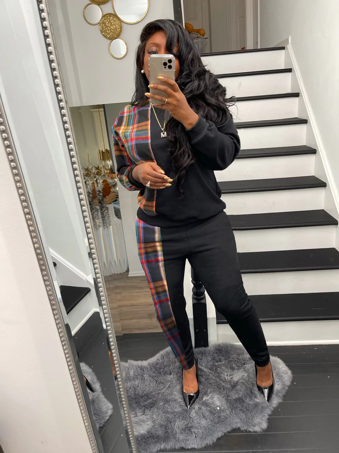 Split Plaid Two Piece Set