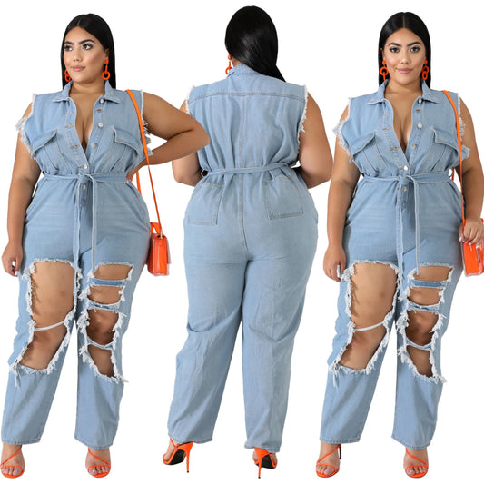 Tie Dye Denim Cut Out Jumpsuit