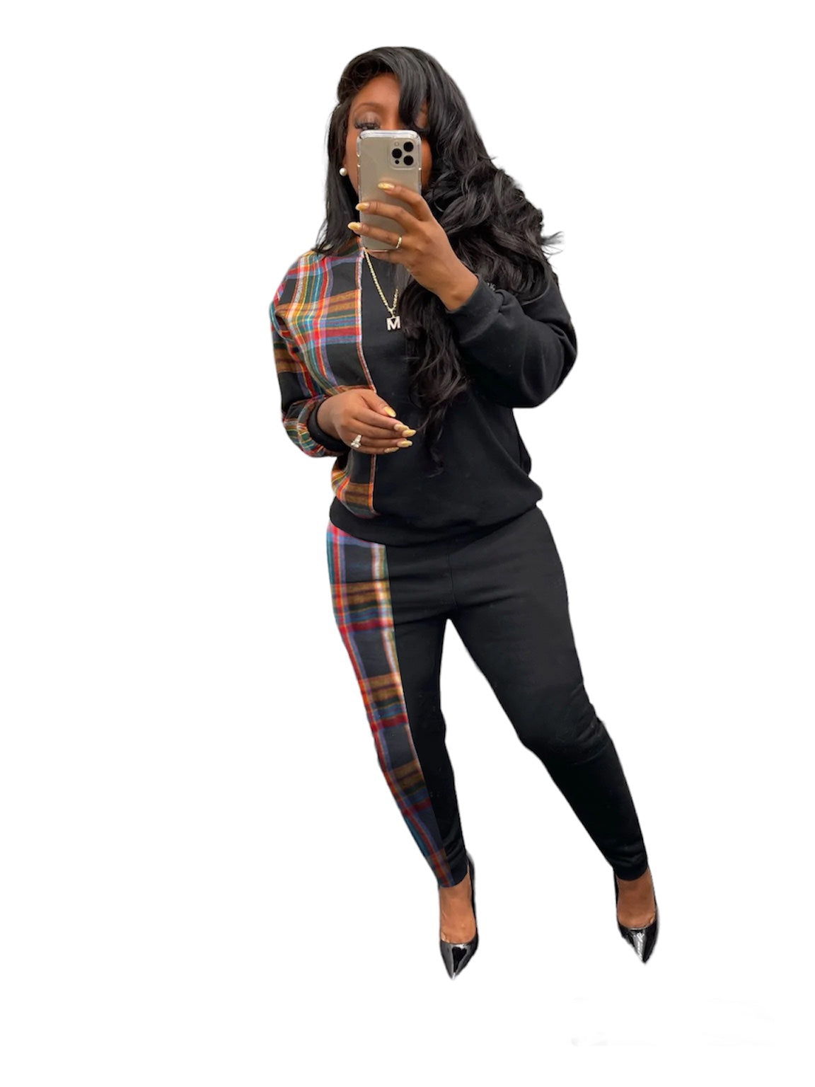 Split Plaid Two Piece Set