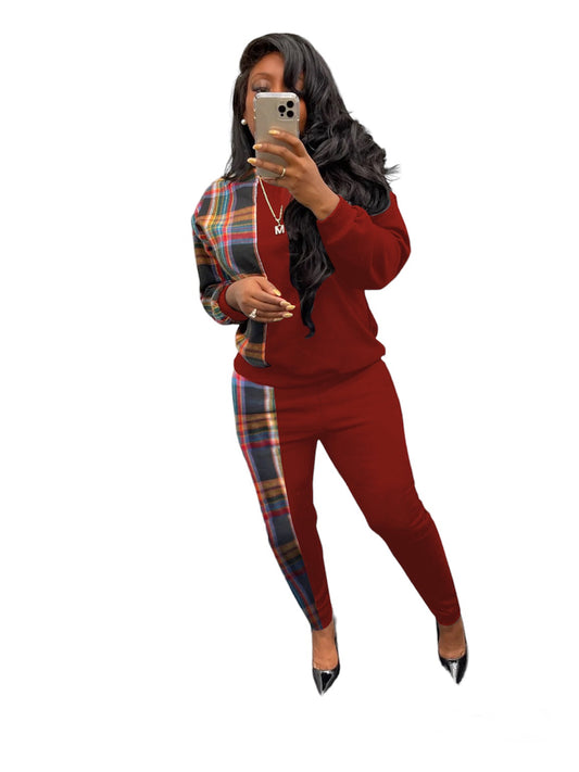 Split Plaid Two Piece Set