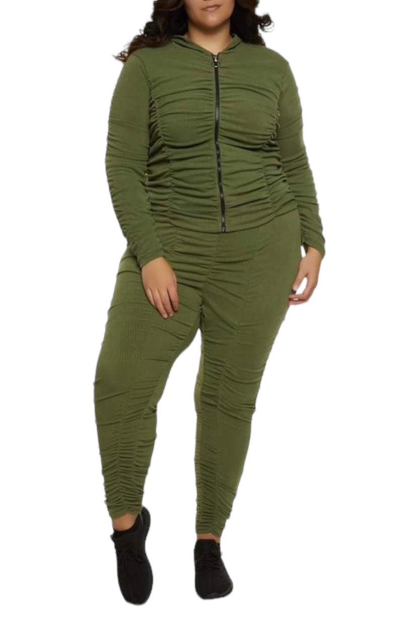Olive Ruched Two Piece Set