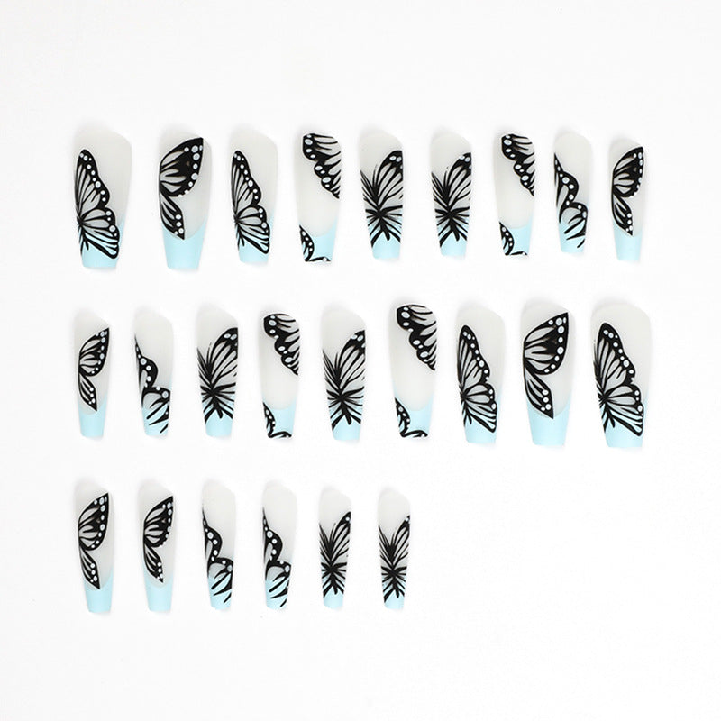 Matte Butterfly Press On Nail Set with Blue Accent