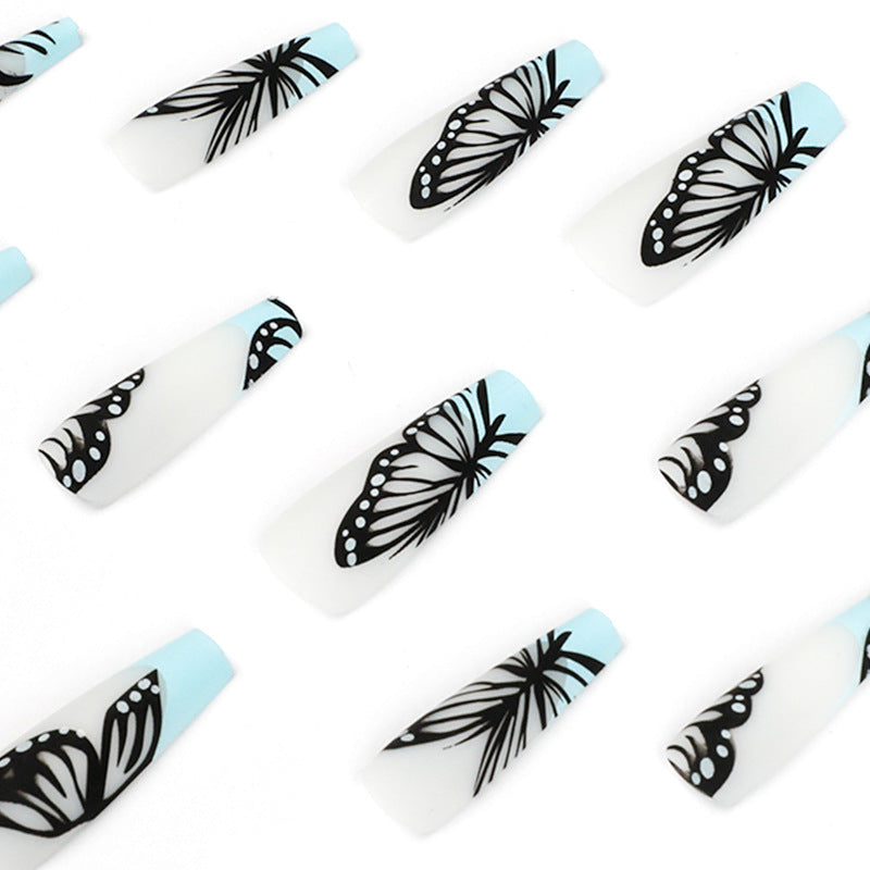 Matte Butterfly Press On Nail Set with Blue Accent