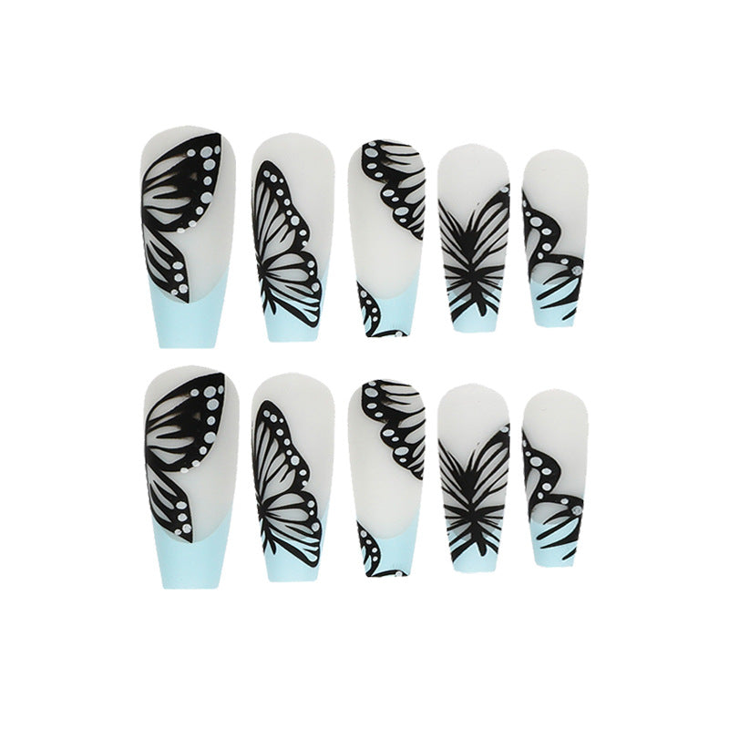 Matte Butterfly Press On Nail Set with Blue Accent