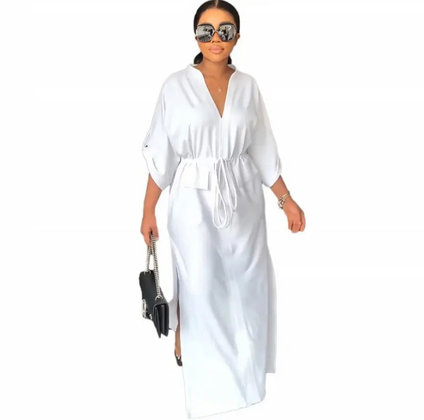 Maxi Waist Tie Controlled Dress w/side slits