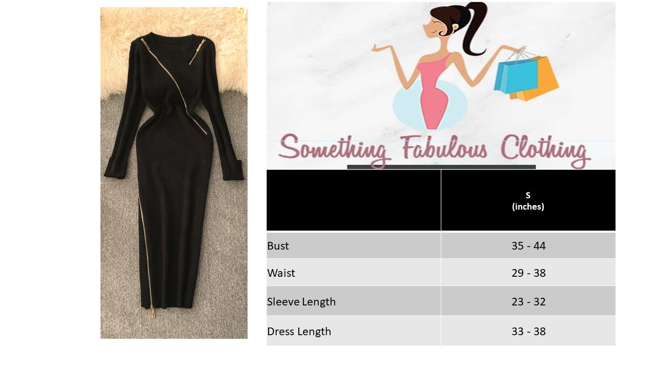 Knitted Zipper Long Sleeve Dress